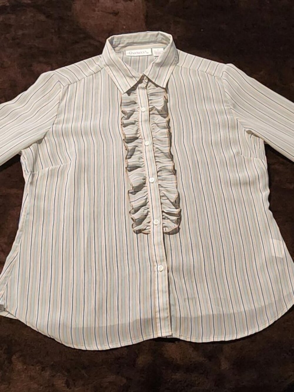 Chadwick’s sheer ruffle-detail button-down blouse